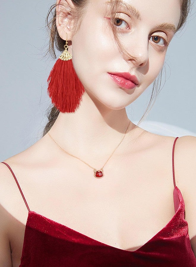 Tornito 6 Pairs Layered Tassel Statement Earrings Bohemian Multi Colors Feather Tiered Thread Long Tassel Fan Fringe Dangle Drop Earrings Handmade for Women - Image 3