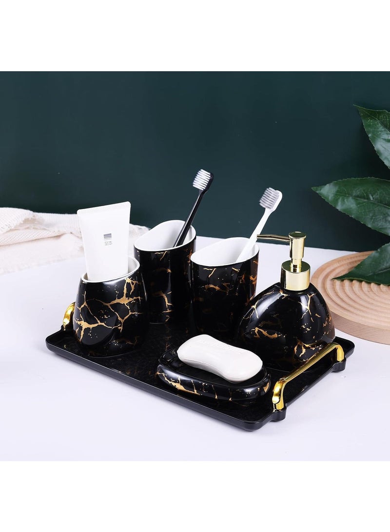 Bathroom Accessories Set,Modern Countertop Bathroom Decor,Luxury 6 Piece Bathroom Accessory Set,Complete with Soap Dispenser,Toothbrush Holder,Tumbler,Tray - Image 1