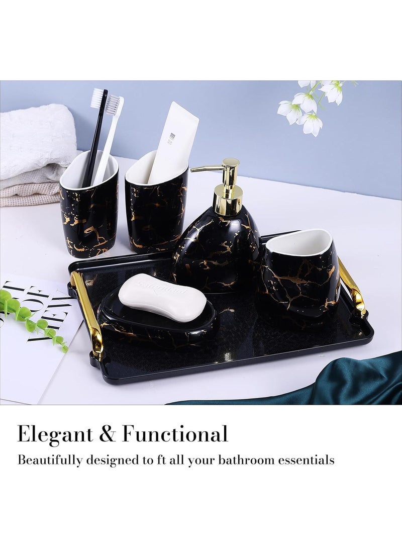 Bathroom Accessories Set,Modern Countertop Bathroom Decor,Luxury 6 Piece Bathroom Accessory Set,Complete with Soap Dispenser,Toothbrush Holder,Tumbler,Tray - Image 5