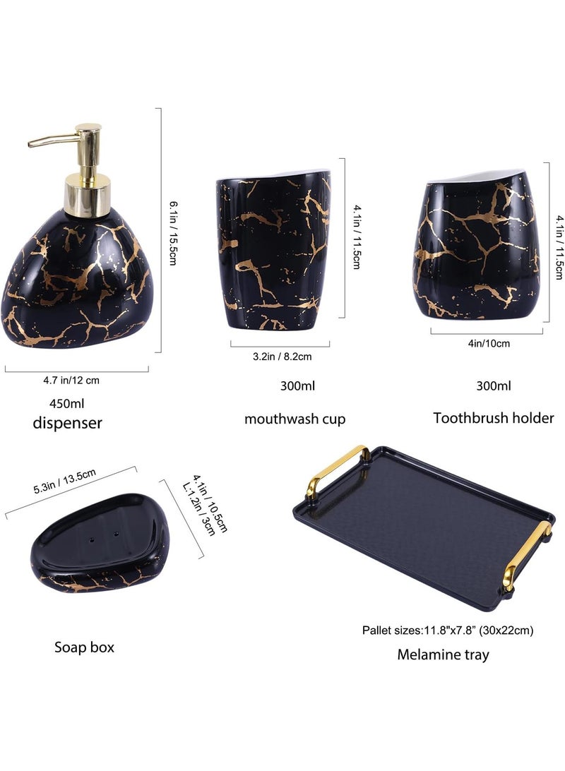 Bathroom Accessories Set,Modern Countertop Bathroom Decor,Luxury 6 Piece Bathroom Accessory Set,Complete with Soap Dispenser,Toothbrush Holder,Tumbler,Tray - Image 2