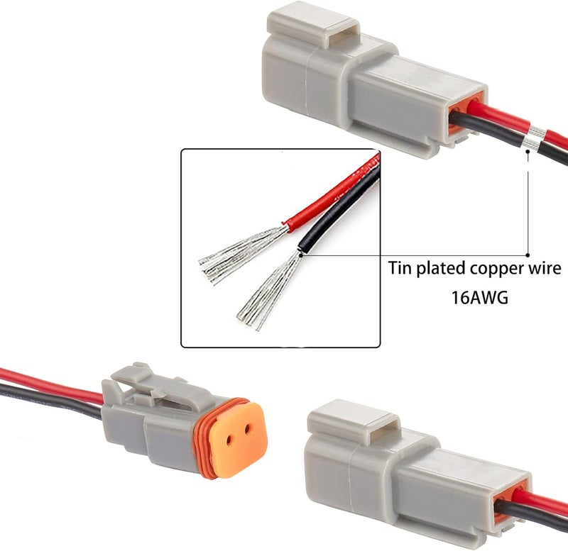 2 Pin Cable Connector 7.9 Inch 16 AWG Male Female Waterproof Plug Quick Disconnect Connector for Car Truck Motorcycle Boat and Other Wiring Applications - Image 5