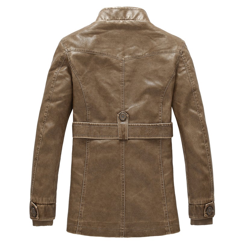 Fur One Long Pu Leather Jacket Personalized Washed Men'S Motorcycle Leather Jacket - Image 4