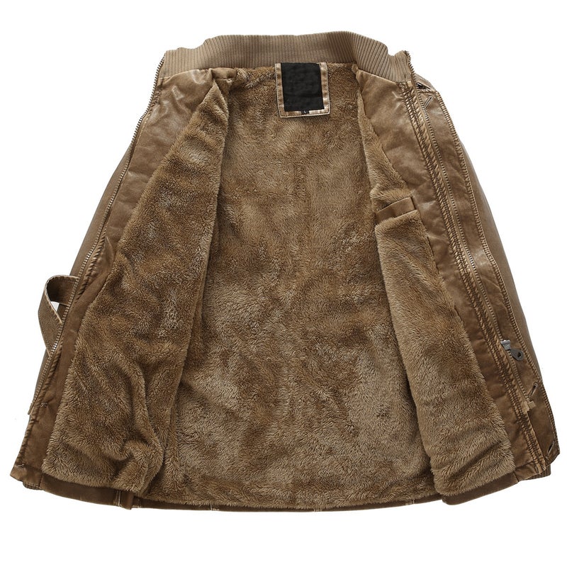 Fur One Long Pu Leather Jacket Personalized Washed Men'S Motorcycle Leather Jacket - Image 5