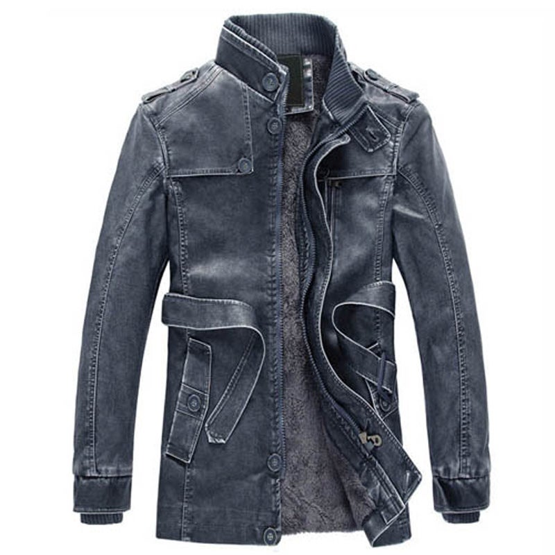 Fur One Long Pu Leather Jacket Personalized Washed Men'S Motorcycle Leather Jacket - Image 2