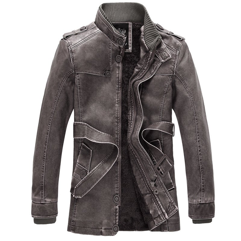 Fur One Long Pu Leather Jacket Personalized Washed Men'S Motorcycle Leather Jacket - Image 1