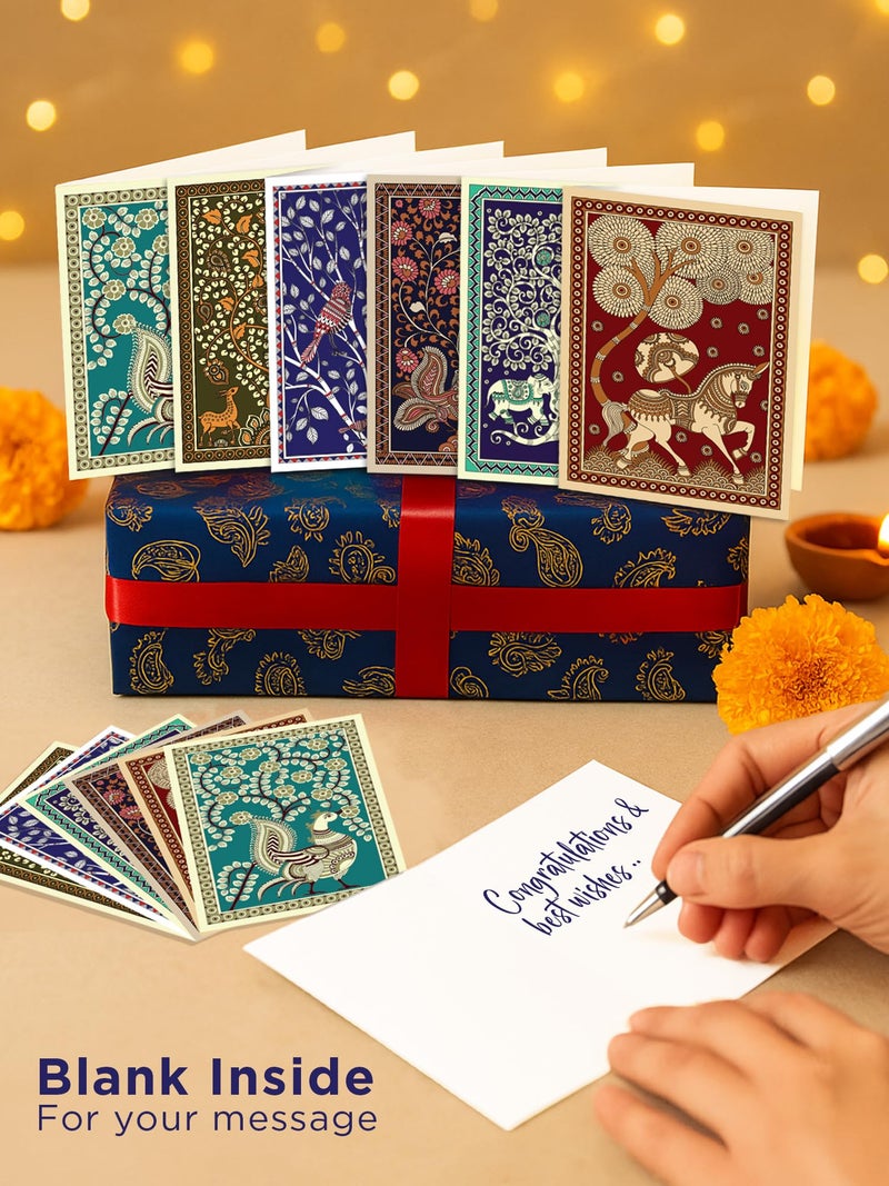 DOODLE Kalamkari Art Notecards – Set of 12 Thank You & Greeting Cards | Indian Folk Art Design | All Occasion Blank Cards - Image 2