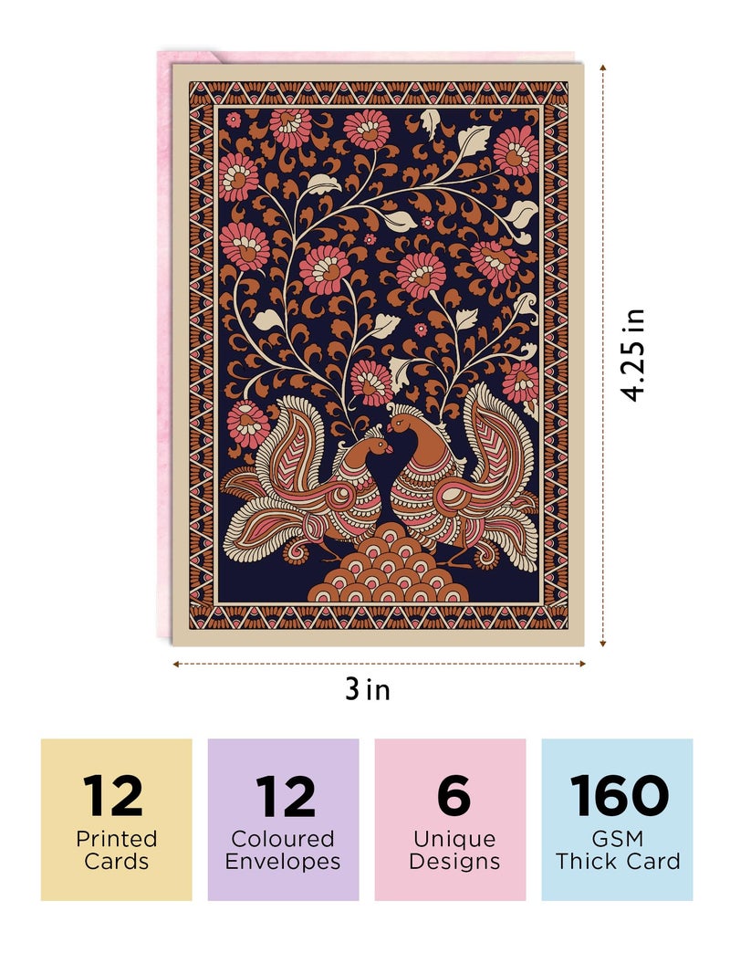 DOODLE Kalamkari Art Notecards – Set of 12 Thank You & Greeting Cards | Indian Folk Art Design | All Occasion Blank Cards - Image 3