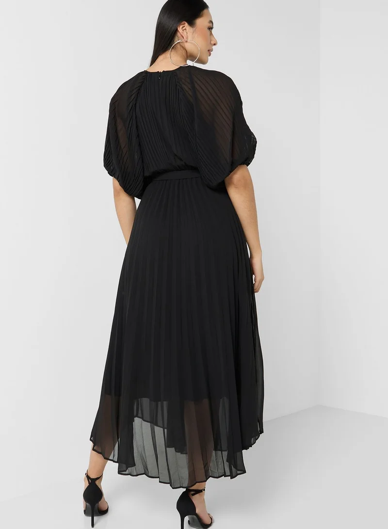 boohoo Puff Sleeve Pleated Dress