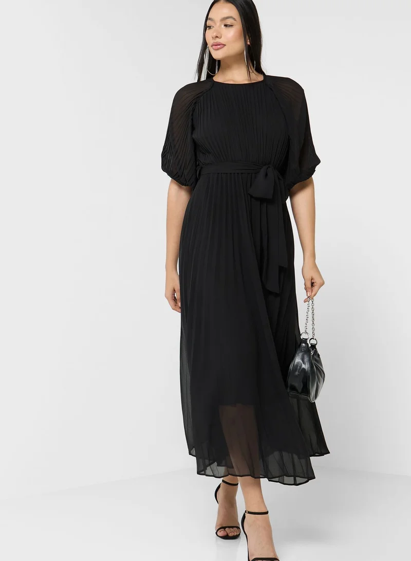 boohoo Puff Sleeve Pleated Dress