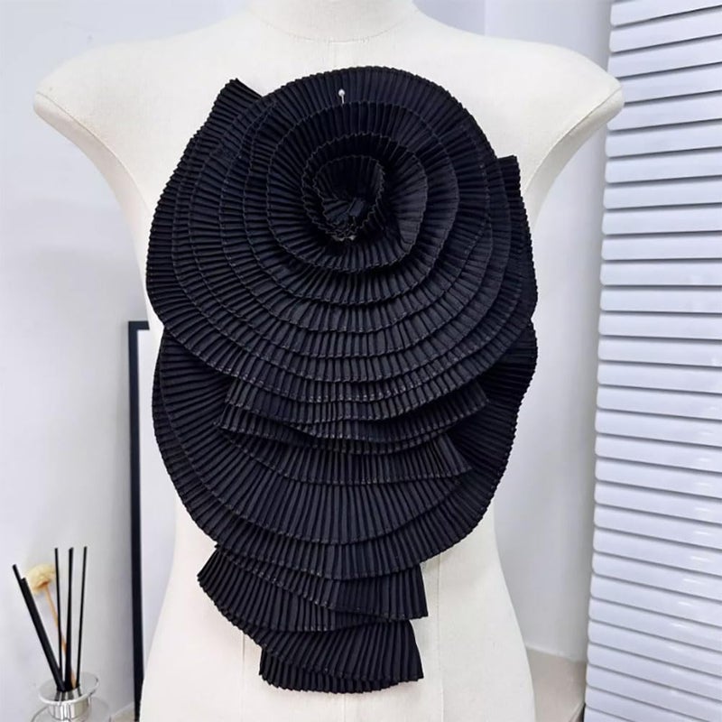 Zthread 20cm Large Plated Fabric Brooches Lapel Pins Chiffon Fabric Applique Brooches Big Flower Brooch Pin for Women Wedding Part Dance Clothes Accessories Jewelry (Black) - Image 3