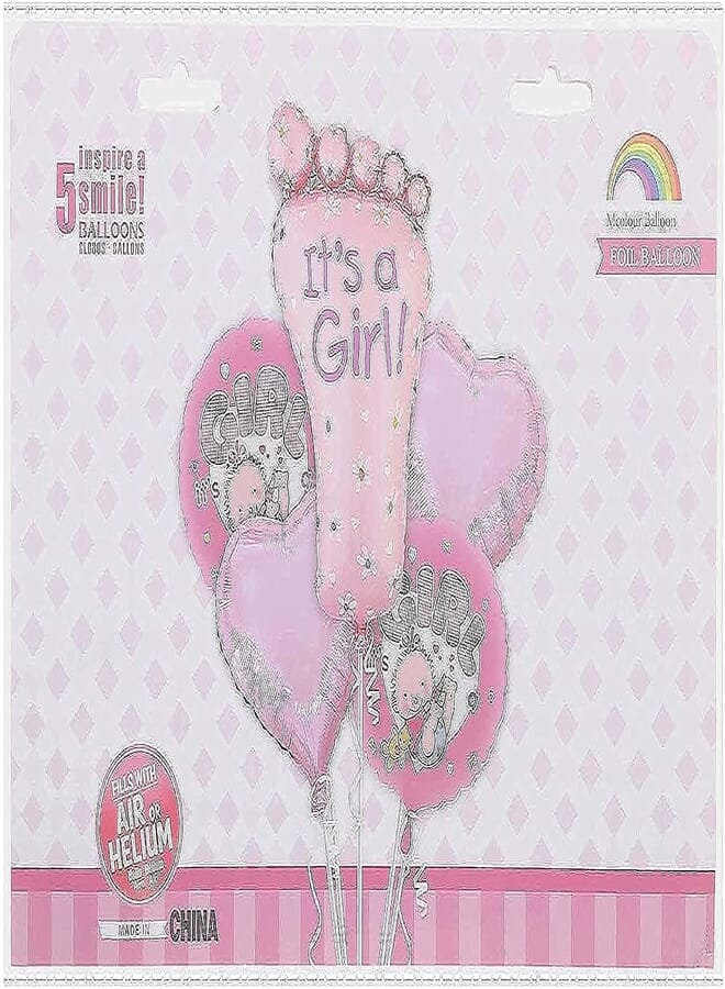 Mcolour Balloon It's a Girl Foil Balloons, Set of 5 - Multi Color