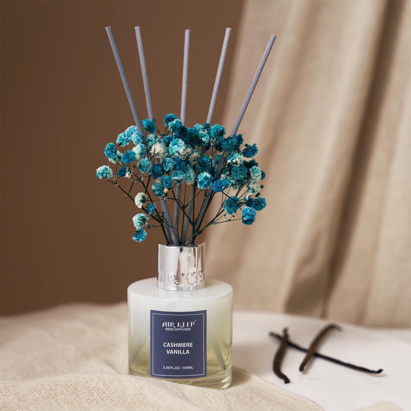 Airkeep Reed Diffuser Set,3.38 fl oz (100 ml) - Cashmere Vanilla Oil Diffusers with 8 Reed Sticks, Home Fragrance Reed Diffuser for Bathroom Shelf Decor - Image 2