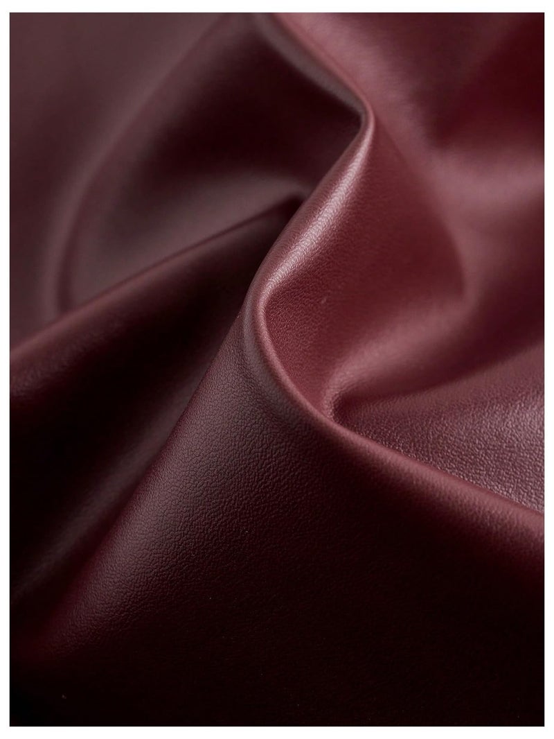 WDIRARA Women's PU Leather Ruched Sleeveless Slit Bodycon Midi Tank Dress Burgundy Large - Image 4