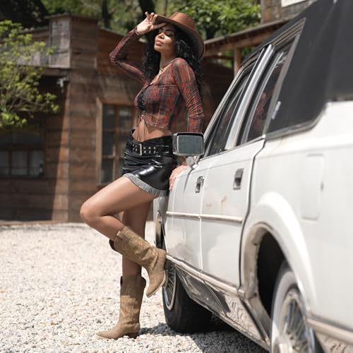 HISEA Rollda Cowboy Boots for Women, Cowgirl Boots, Comfortable Western Boots with Pointed Toe Stitched Embroidery for Country Concert Dancing Wedding Traveling Daily Outfits - Image 3