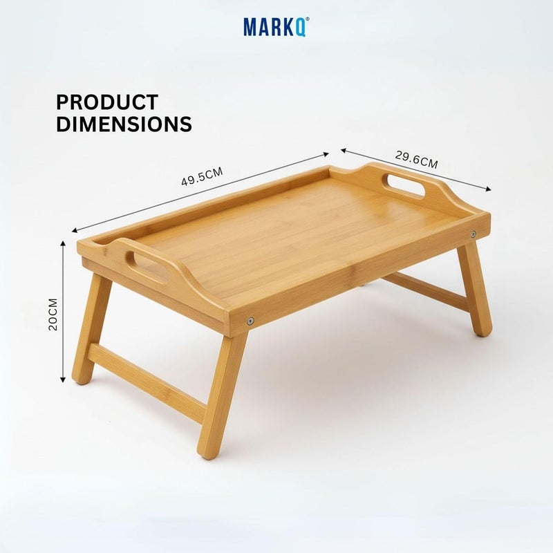 MARKQ طاولة صينية سرير من الخيزران مع أرجل قابلة للطي - صينية قابلة للطي محمولة لتقديم الوجبات الخفيفة والإفطار في السرير، التلفاز، القراءة، والرسم طبيعية - Image 2