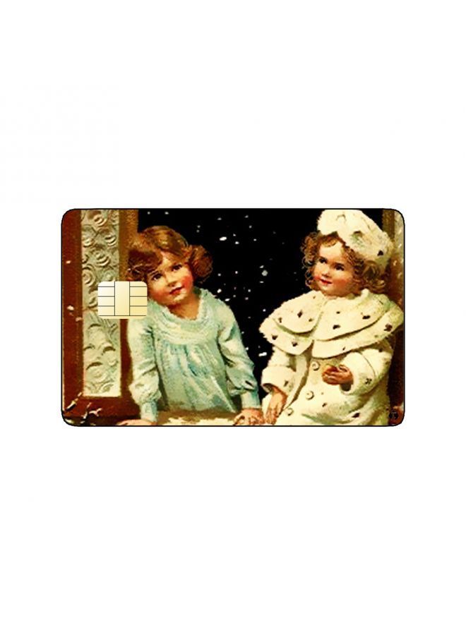 RKN PRINTED BANK CARD STICKER Beautiful Kids Vintage Art In Snow - Image 1