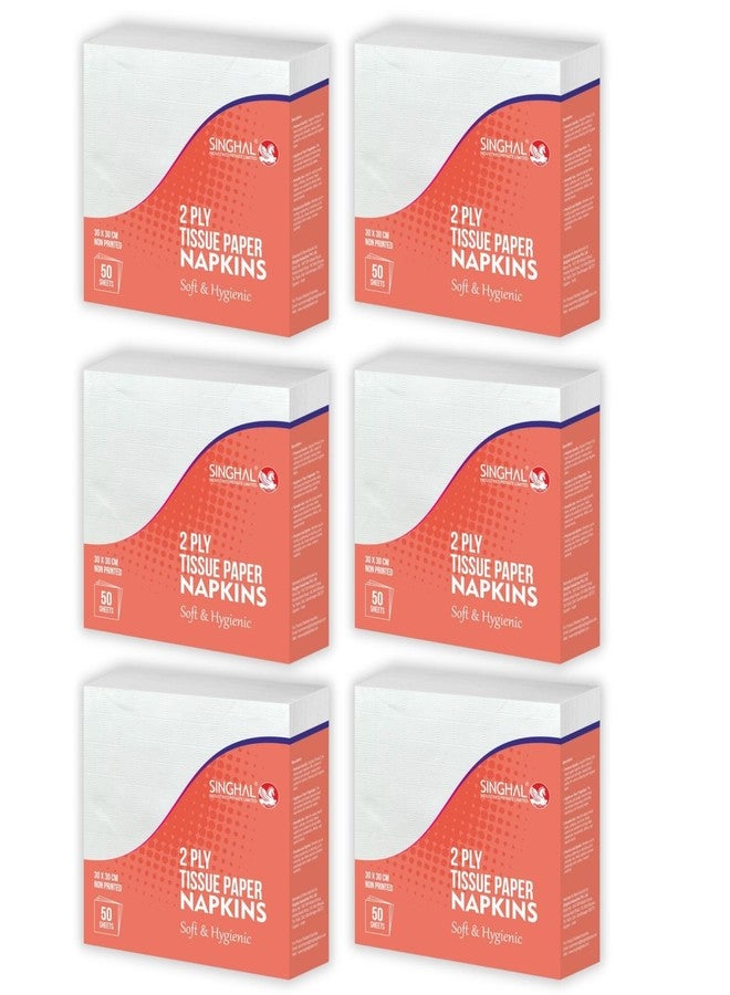 Singhal 2 Ply Tissue Paper Napkins Plain 30x30 CM - Pack of 6 (50 Pulls Per Pack, 300 Sheets) - Image 1