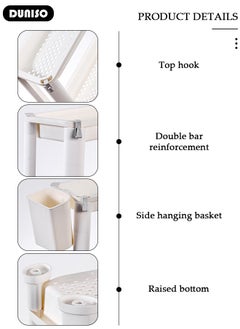 DUNISO 3 Tier Rolling Utility Cart with Wheels,Multi-Functional Storage Trolley Cart with Trays, Easy Assembly Storage Trolley Organizer with Side Basket,Rolling Storage Shelves for Kitchen, Bedroom, Bathroom, Office, Laundry Room  - Image 2
