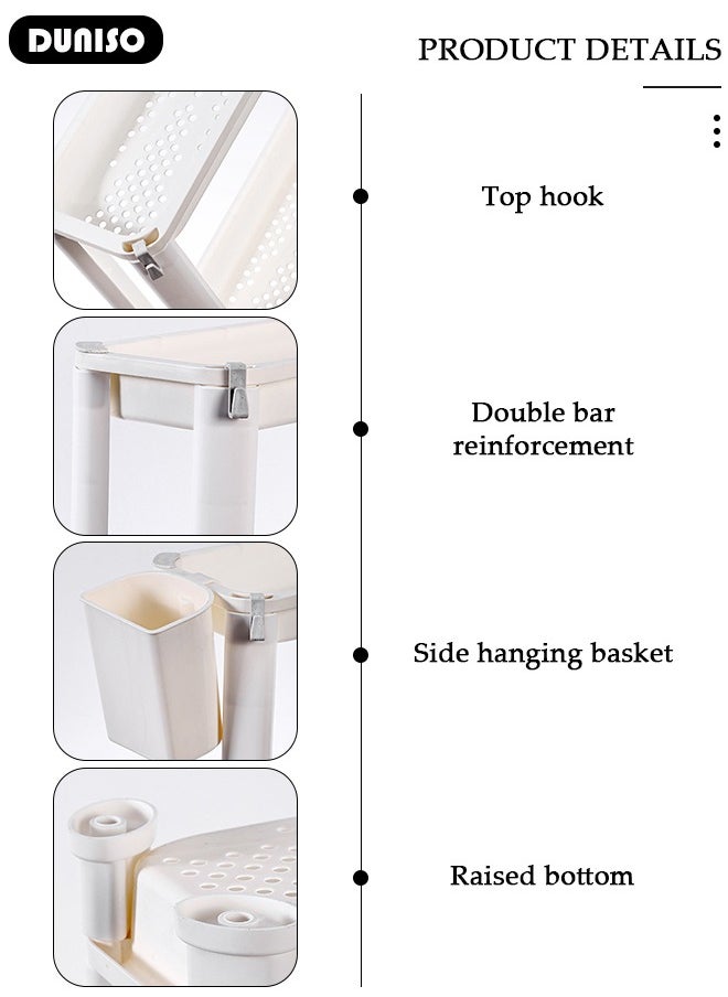 DUNISO - 3 Tier Rolling Utility Cart with Wheels,Multi-Functional Storage Trolley Cart with Trays, Easy Assembly Storage Trolley Organizer with Side Basket,Rolling Storage Shelves for Kitchen, Bedroom, Bathroom, Office, Laundry Room - Image 1