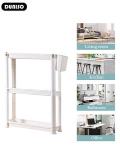 DUNISO 3 Tier Rolling Utility Cart with Wheels,Multi-Functional Storage Trolley Cart with Trays, Easy Assembly Storage Trolley Organizer with Side Basket,Rolling Storage Shelves for Kitchen, Bedroom, Bathroom, Office, Laundry Room  - Image 3