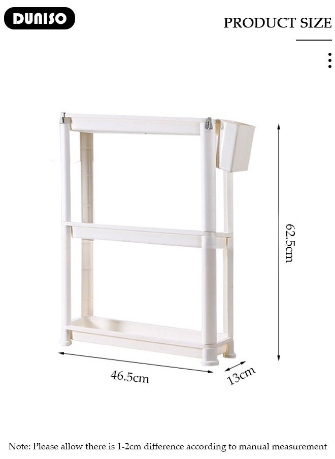 DUNISO - 3 Tier Rolling Utility Cart with Wheels,Multi-Functional Storage Trolley Cart with Trays, Easy Assembly Storage Trolley Organizer with Side Basket,Rolling Storage Shelves for Kitchen, Bedroom, Bathroom, Office, Laundry Room - Image 1
