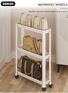 DUNISO 3 Tier Rolling Utility Cart with Wheels,Multi-Functional Storage Trolley Cart with Trays, Easy Assembly Storage Trolley Organizer with Side Basket,Rolling Storage Shelves for Kitchen, Bedroom, Bathroom, Office, Laundry Room  - Image 5