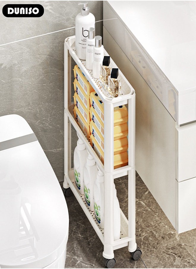DUNISO - 3 Tier Rolling Utility Cart with Wheels,Multi-Functional Storage Trolley Cart with Trays, Easy Assembly Storage Trolley Organizer with Side Basket,Rolling Storage Shelves for Kitchen, Bedroom, Bathroom, Office, Laundry Room - Image 1