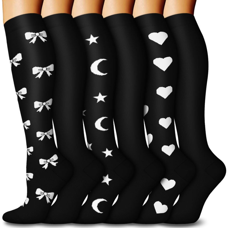FuelMeFoot 6 Pairs Compression Socks for Women & Men 15-20mmHg Graduated Support Knee High Socks for Nurses, Travel, Athletic - Image 1