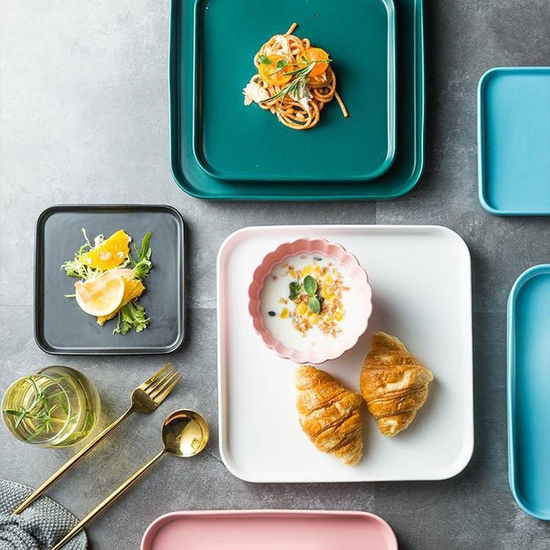 Pasta Bowls Appetizer Plates Square Dinner Plate Solid Color Ceramic Tableware Home Western Dinner Plate for Steak, Pasta, Pizza,Fruit Salad Plate Dining Serving Plates for Parties - Image 5