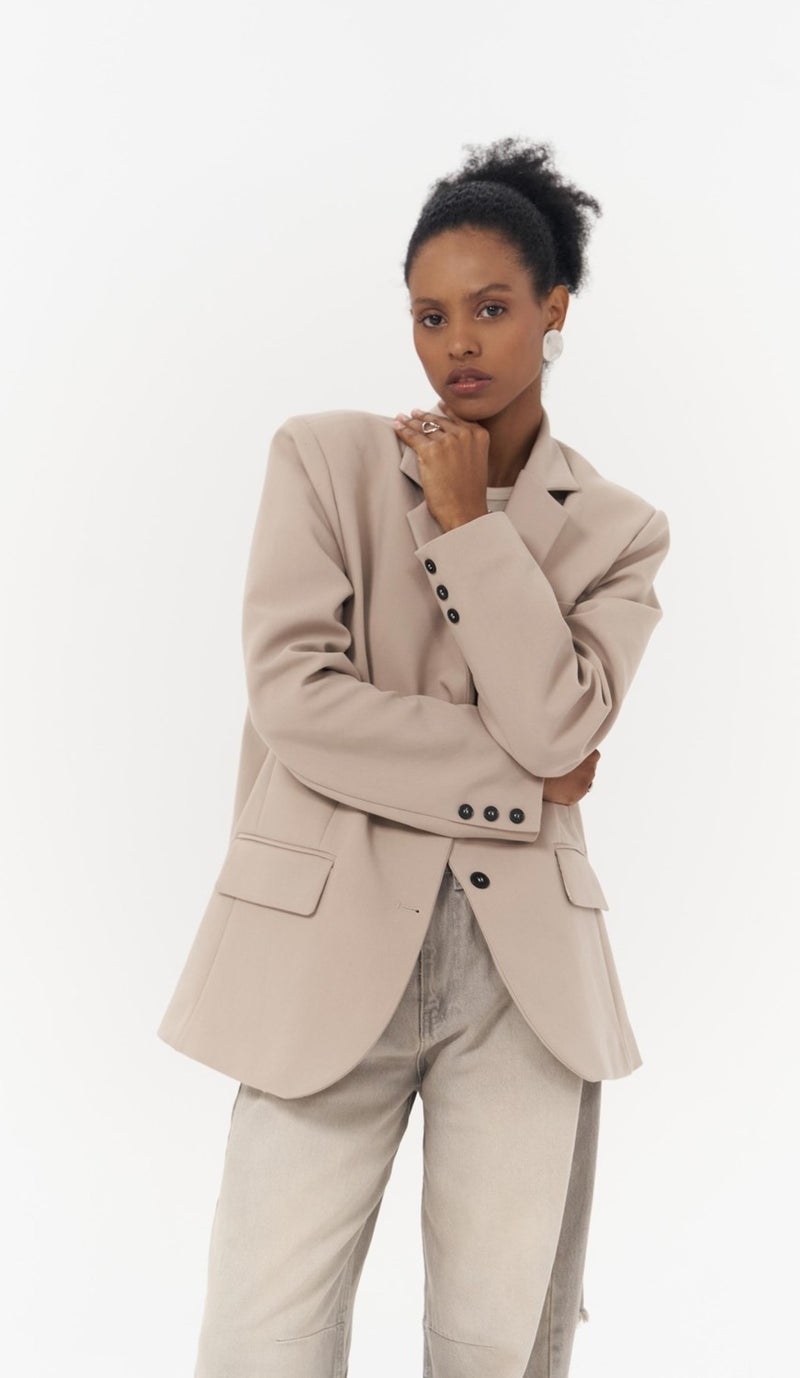 Mai Collection Emma Sewing Detail Beige Blazer  - Image 3