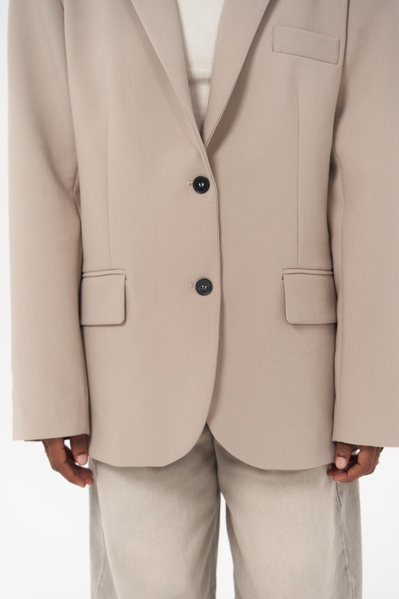 Mai Collection Emma Sewing Detail Beige Blazer  - Image 5