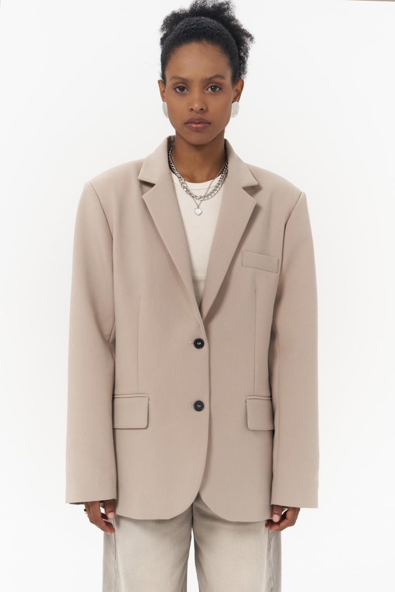 Mai Collection Emma Sewing Detail Beige Blazer  - Image 4