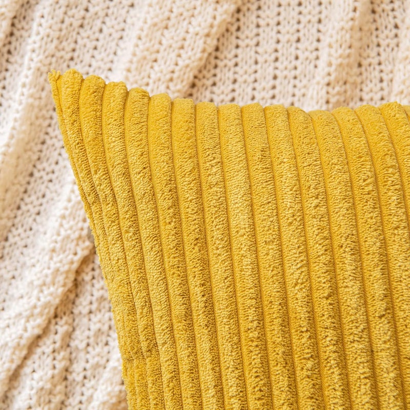 EMEMA Cushion Cover, 60 x 60 cm, Corduroy Cushion Covers, Decorative Sofa Cushion, Corduroy Cushion Cover, Decorative Soft, for Sofa, Living Room, Bedroom, Set of 2, Straw Yellow - Image 3