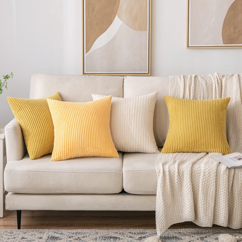 EMEMA Cushion Cover, 60 x 60 cm, Corduroy Cushion Covers, Decorative Sofa Cushion, Corduroy Cushion Cover, Decorative Soft, for Sofa, Living Room, Bedroom, Set of 2, Straw Yellow - Image 5
