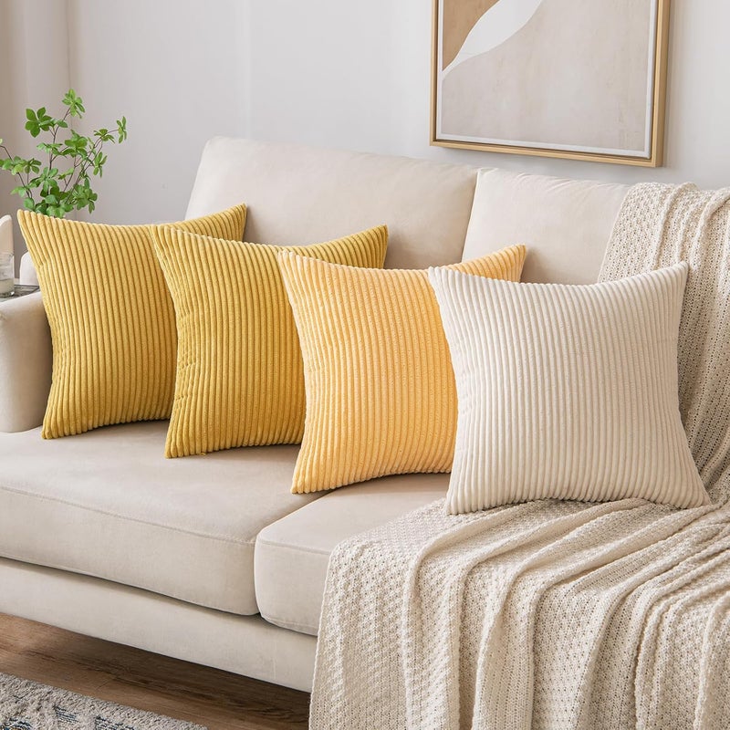 EMEMA Cushion Cover, 60 x 60 cm, Corduroy Cushion Covers, Decorative Sofa Cushion, Corduroy Cushion Cover, Decorative Soft, for Sofa, Living Room, Bedroom, Set of 2, Straw Yellow - Image 4