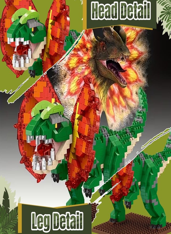 IBLOTIME Dilophosaurus Dinosaur Building Sets Easter Micro Brick Dinosaur Model with Display Base 1020 Pieces Creative Prehistoric Build Christmas Birthday Ages 14+ - Image 4