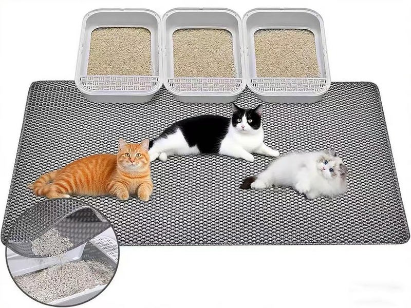 FURLINGDA Large Cat Litter Mat, 46x28 Inches Extra Large Double Layer Honeycomb Cat Litter Trapping Mat, Non Slip Waterproof Urine Proof Mat, Scratch Resistant Durable Litter Rug - Image 1