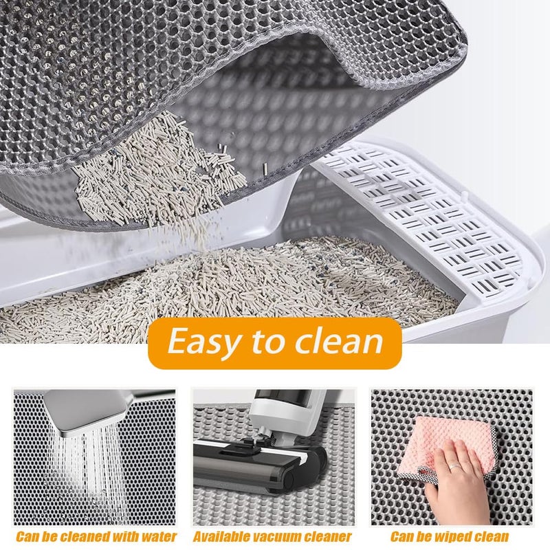 FURLINGDA Large Cat Litter Mat, 46x28 Inches Extra Large Double Layer Honeycomb Cat Litter Trapping Mat, Non Slip Waterproof Urine Proof Mat, Scratch Resistant Durable Litter Rug - Image 4
