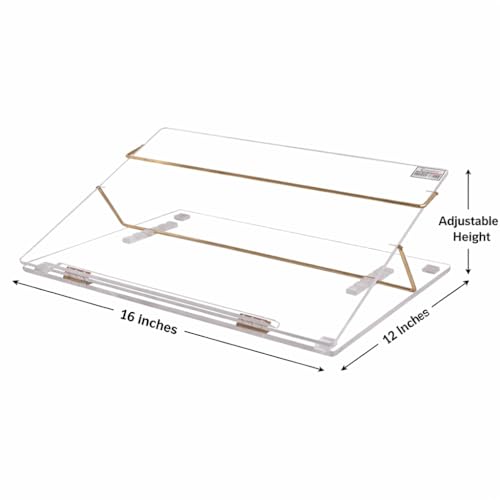 Rasper Acrylic Table Top Elevator with Adjustable Height Acrylic Writing Desk Slant Book Reading Stand Office Table Top Portable Laptop Table (Small Size 16x12 Inches, Clear) Premium 8mm Thickness - Image 2