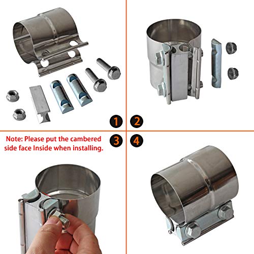 LEDAUT Exhaust Clamps Band Clamp 2.5" Lap Joint - Stainless Steel Lap Joint Exhaust Band Clamp with 1 Block 2Pcs for 2.5" Od to 2.5" Id Exhaust Pipe, Muffler, Elbow and Exhaust Tubing Connection(2 Pack) - Image 2