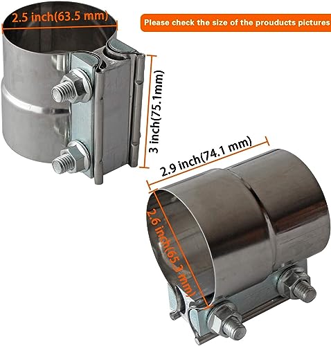 LEDAUT Exhaust Clamps Band Clamp 2.5" Lap Joint - Stainless Steel Lap Joint Exhaust Band Clamp with 1 Block 2Pcs for 2.5" Od to 2.5" Id Exhaust Pipe, Muffler, Elbow and Exhaust Tubing Connection(2 Pack) - Image 3