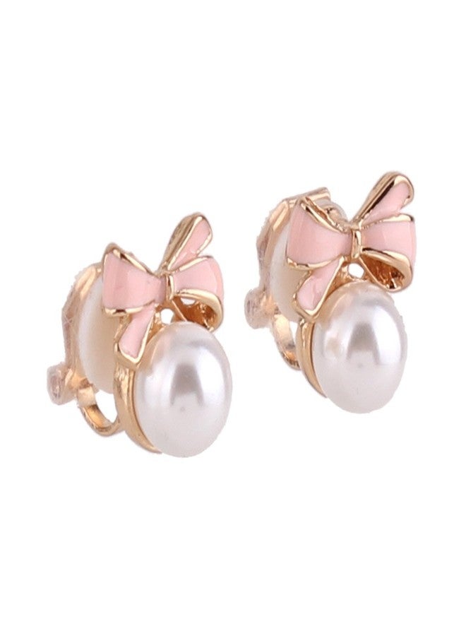 جريس جون أقراط GRACE JUN مطلية بالذهب على شكل عقدة فيونكة، مصنوعة من اللؤلؤ، بمشبك للأذن، بدون ثقب، للنساء (وردي) - Image 5