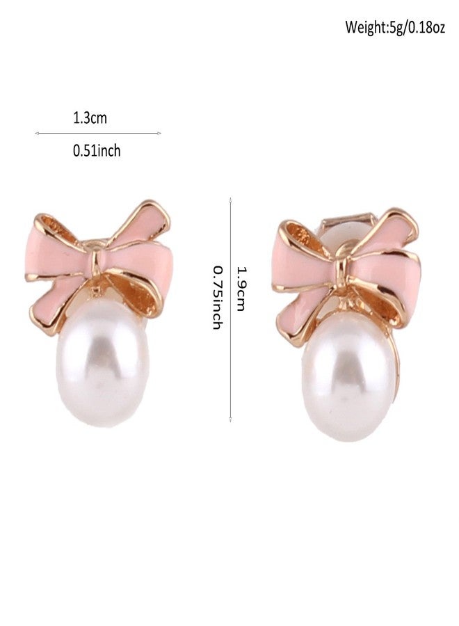 جريس جون أقراط GRACE JUN مطلية بالذهب على شكل عقدة فيونكة، مصنوعة من اللؤلؤ، بمشبك للأذن، بدون ثقب، للنساء (وردي) - Image 4