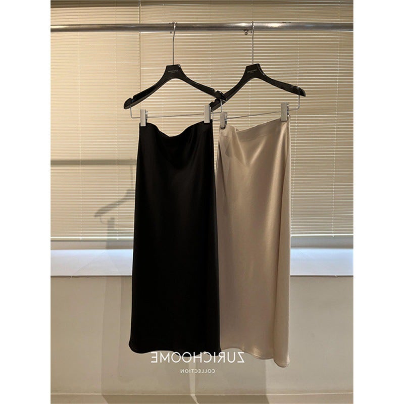 High-grade Dipped Acetic Acid Satin Skirt Women''s Summer Mid-length Split Fishtail Skirt High Waist Slimming Hip Skirt - Image 1