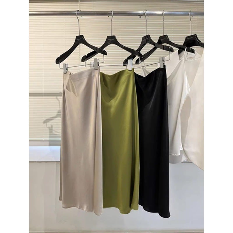 High-grade Dipped Acetic Acid Satin Skirt Women''s Summer Mid-length Split Fishtail Skirt High Waist Slimming Hip Skirt - Image 3