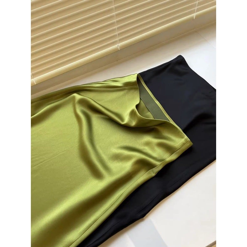 High-grade Dipped Acetic Acid Satin Skirt Women''s Summer Mid-length Split Fishtail Skirt High Waist Slimming Hip Skirt - Image 5