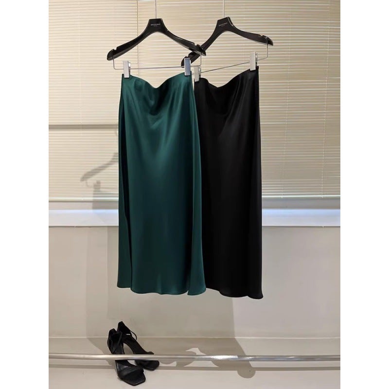 High-grade Dipped Acetic Acid Satin Skirt Women''s Summer Mid-length Split Fishtail Skirt High Waist Slimming Hip Skirt - Image 4