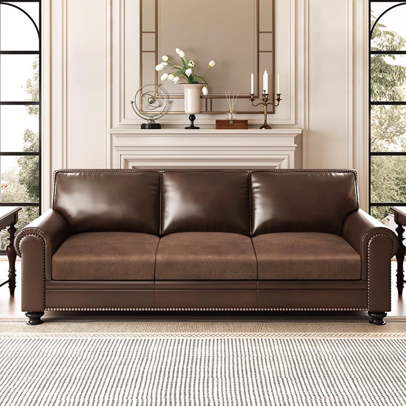 ANARACHON Leather Look Couch Cushion Covers Sofa Seat Slipcovers Sets Couches Furniture Protector for Sectional Armchair Loveseat Pets Kids Stretch Spandex Fabric (3 Cushion Sofa, Brown) - Image 2
