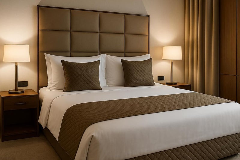 3 Piece Velvet Bed Runner Set – Luxury Quilted Hotel Style Bedding Décor for King Size Bed | Coffee Brown | 16x96 Inch Bed Runner with 2 Cushion Covers 16x16 Inch