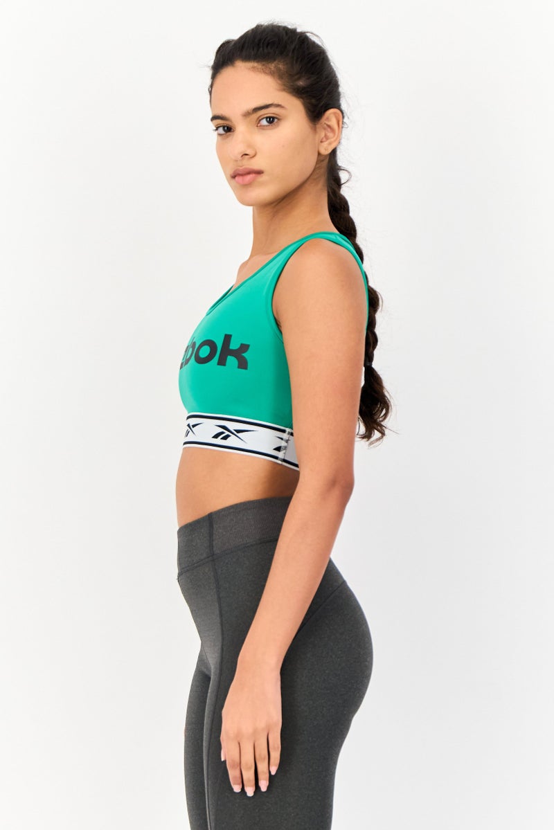Reebok Women Brand Logo Non Padded Sports Bra, Green - Image 4
